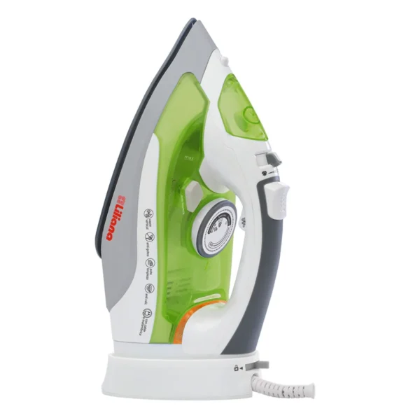 Plancha Vapor INALAMBRICA. Sistema Anticalcáreo; Sistema Autolimpieza y Sistema Antigoteo. Permite libre movimiento. Uso opcional con cable. Base cerámica extra grande. Mango con cobertor soft. Selector de temperatura para distintos tipos de tela. Función golpe de vapor. Vapor vertical. Rociador de spray. Tanque de 300 ml. de capacidad.