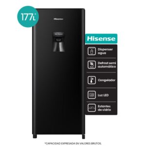 HELADERA 177 LTS. SINGLE DOOR CON DISPENSER. COLOR NEGRO - HISENSE