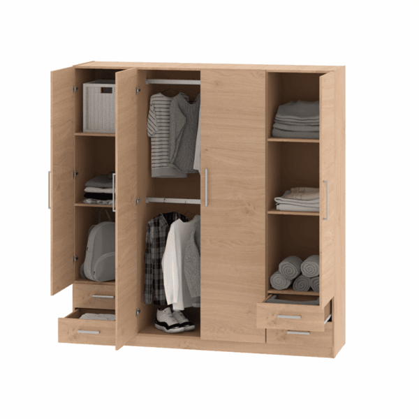 Placard 4 Ptas De Abrir, Estantes y 4 Cajones 1,73 Mt Roble Kendal - Image 3