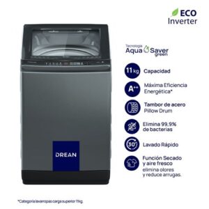 Lavarropas Carga Superior 11 Kg Gris Drean LPDR1165LG