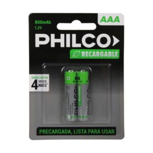 PILA RECARGABLE AAA. BLISTER POR 2 UNIDADES - PHILCO