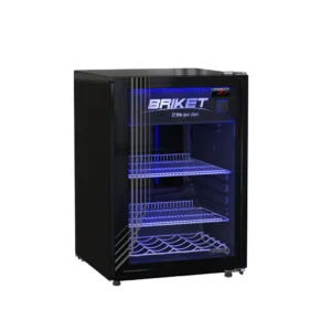 Exhibidora Full Glass - INTERIOR NEGRO, LED PERIM., ESTANTES CROMADOS, CONTROL. INTEL.