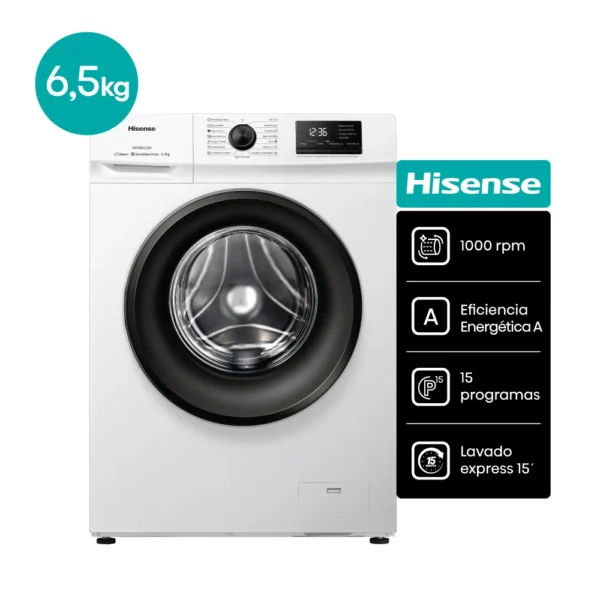 LAVARROPAS AUTOMÁTICO HISENSE 6,5 KG CARGA FRONTAL  - BLANCO