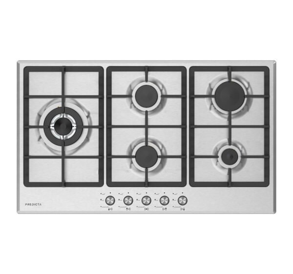 ANAFE A GAS, 5 HORNALLAS, 90 CM, BASE ACERO INOXIDABLE PD-AG90I